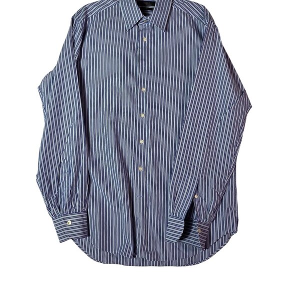 BLACK by Saks Fifth Avenue Men's Dress Shirt Blue White Size 16 34/35 - Picture 1 of 9